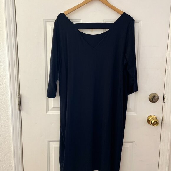Eileen Fisher Woman's Plus-Size Black Jersey Knit 3/4" sleeves Midi Dress Sz 1x - Picture 3 of 7